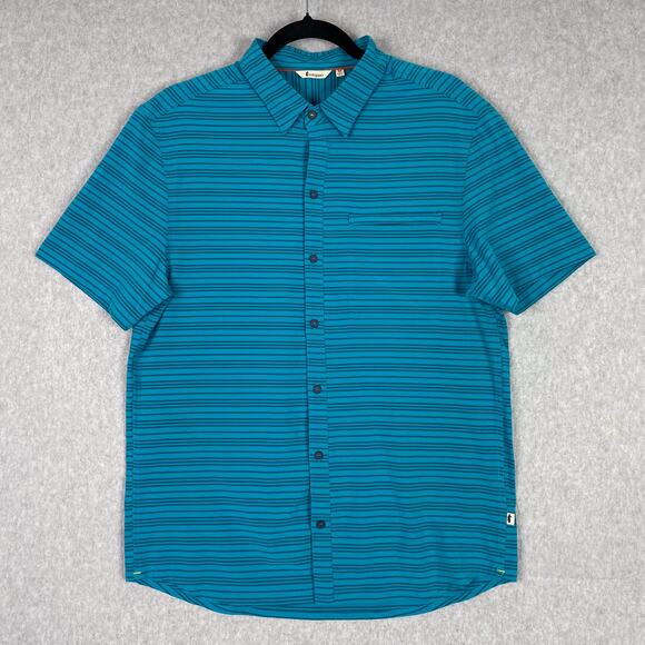 Cotopaxi Shirt Mens M Cambio Button Up Short Sleeve Mineral Blue Stripes - Picture 1 of 6